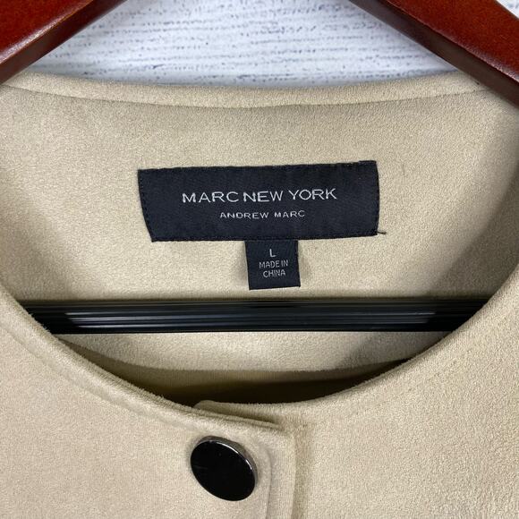 Andrew Marc New York Faux Suede Braid Lacing Jacket Lagenlook Beige size Large - Picture 3 of 11